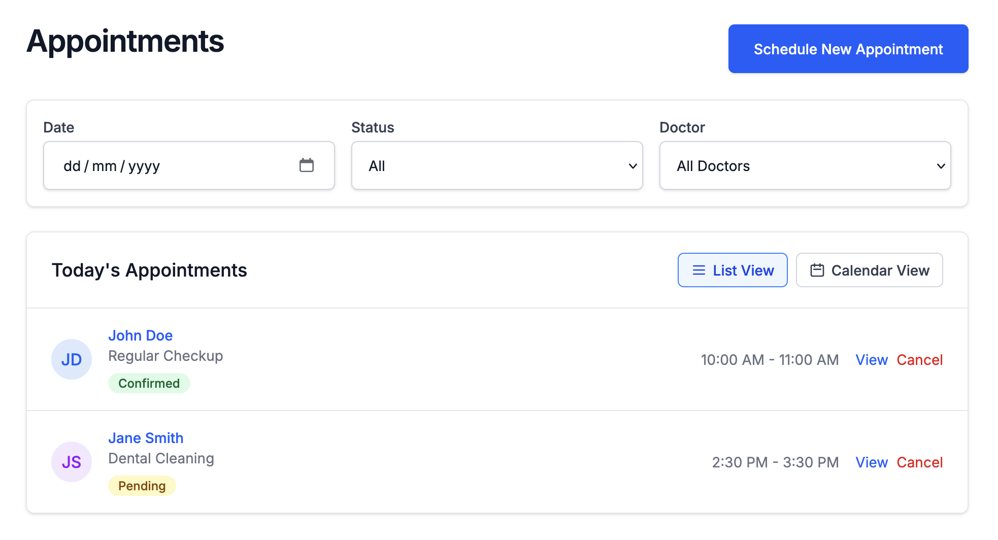 Appointments screenshot